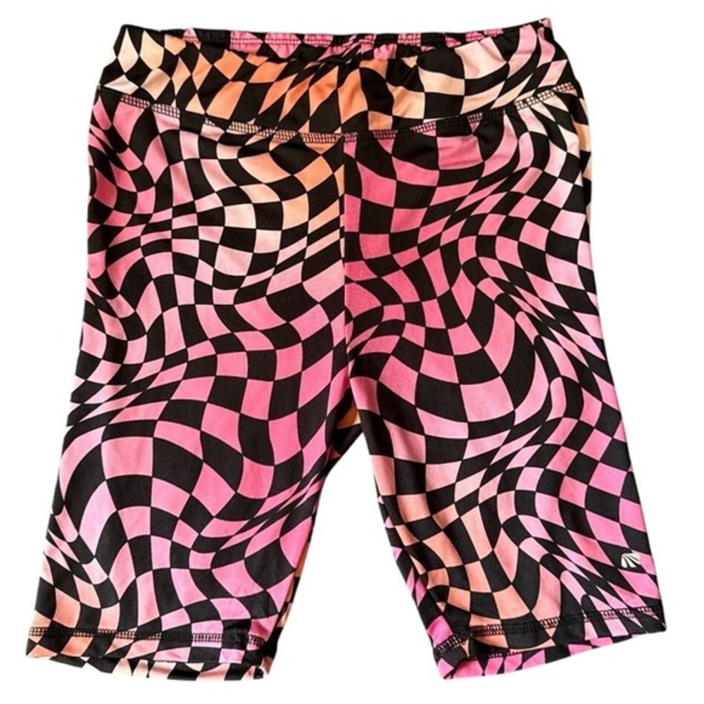 Marika Youth Girls XL Biker‎ Shorts Pink Orange Checkered Stretch